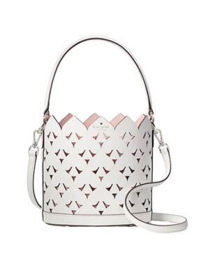 Kate Spade Dorie Small White Leather Crossbody Bucket Bag w/ Blush Insert NWOT